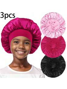 Awegeo 3入組寬邊彈性絲滑萬能布兒童帽，時尚舒適睡眠帽，適用於日常使用，髮飾配件 - 彩色 - 查看 6