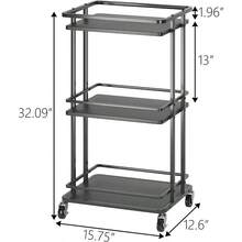 3-Tier Rolling Serving Bar Cart Wood And Metal Kitchen Island Storage Cart With Wheels Multifunction Utility Cart Storage Rack For Home Kitchen Bar Dinning Room Living Room Black - Black - View 7