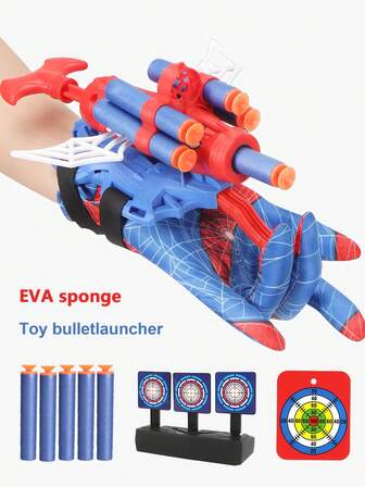 1pc Web Shooter Glove With Wings, Soft Dart Suction Cup Role Play Toy Gift, Party Favor (Red & Blue), Christmas Stocking Stuffer