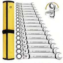 送给丈夫/父亲的礼物，5合1棘轮扳手套装，180°旋转头，多功能，工业级，公制，汽车维修保养手动工具套装 - 隨機 - 查看 2