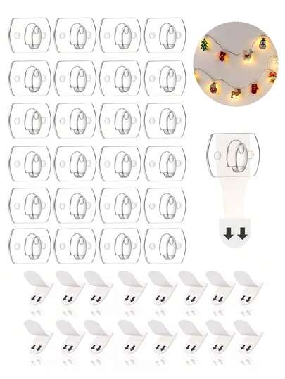 20/40/60 adet Şeffaf Yapışkanlı Kanca, Görünmez ve Çıkarılabilir, Duvarlara Zarar Vermez, Güçlü Duvar Yapışkanlığı, İç ve Dış Mekan Dekorasyonu, Noel, Cadılar Bayramı, Yılbaşı Süslemeleri, Peri Işıkları, Kolyeler, Küçük Aksesuarlar İçin Uygundur