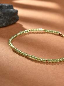 1 chiếc lắc chân mạ vàng 18K kiểu Bohemian đính đá pha lê tự nhiên và đá ô liu dành cho nữ - Màu xanh Ô liu - Xem 2
