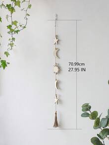 1 Stück Wandbehang mit Mondphasen, Stern Mond Sonne Quaste Dekoration, bohemische Heimdekoration für Wohnzimmer Schlafzimmer, hexenhafte spirituelle Wandkunst, minimalistischer himmlischer Schmuck, bohemianischer vertikaler Wanddekor
