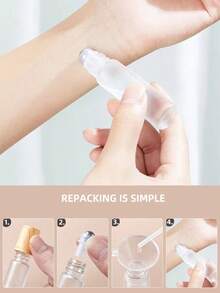 3pcs Glass 1/2/3/5/10ml Roller Bottle Empty Roll On Essential Oil Bottle Perfume Sample Dispenser Bottles With Steel Ball & Wood Grain Cap Transparent Vial Travel Essentials, 3 PacksTravel Essentials ,Travel Organizer For Beach ,Summer Vacation Back To School - Khaki - View 6