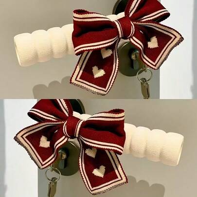 Anti-Static Door Handle Protector - Thickened Anti-Collision Cover With Red & Bow Design, Durable Fabric For Bedroom & Home Use, Prevents Scratches & Protects Door Handles, Door Handle Protector, Bedroom Accessory, Decorative Bow Design Insulation, Galentines, Puppy, Carnival