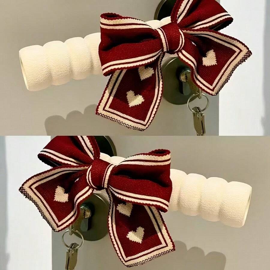 防静电门把手保护套 - 加厚防撞套，红色蝴蝶结设计，耐用面料，适用于卧室和家居，防止刮擦并保护门把手，门把手保护套，卧室配件，装饰性蝴蝶结设计隔热，闺蜜节，小狗，嘉年华 - 彩色 - 查看 1