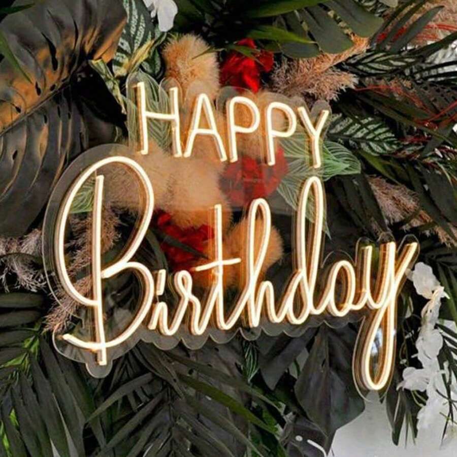 USB-Powered LED Happy Birthday Neon Sign, Warm White Birthday Greeting Acrylic Light With Dimmer Switch - Reusable Dimmable Wall Decoration, USB-Powered & Touch-Controlled, Wall-Mounted, Suitable For Party Decor, Birthday Celebrations & Warm White Holiday Atmosphere, Perfect Gift For Birthday Surprises, Gift For Adults Or Kids, As Well As Dance Decor And Decoration Gift For Christmas & Halloween - 生日快樂霓虹燈 - 查看 1