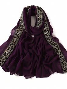 1 pieza Accesorio de velo de mujer con abaya de patchwork de encaje bordado de gasa - Negro - Ver 6