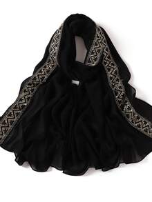 1 pieza Accesorio de velo de mujer con abaya de patchwork de encaje bordado de gasa - Negro - Ver 16