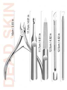 TWOING 五件套不锈钢指甲钳套装，包含死皮去除棒、指甲修剪工具、指甲锉和UV卸甲水——专业指甲护理工具，用于去除死皮和指甲产品 - 銀色 - 查看 5