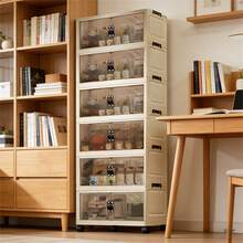 6-Tier Stackable Storage Bins With Wheels, Foldable See-Through Boxes With Lids, Modular Home Organizer - Transparent Black - View 1