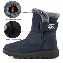 Women's Warm Snow Dark Blue Boots - Waterproof Anti-Slip Platform Mid-Calf Winter Boots With Faux Fur Lining | Easy On Off Hook Loop Design Comfortable Outdoor Boots | For Hiking Walking Party Daily Use Valentine's Day New Year Travel - 507深藍色 - 查看 3