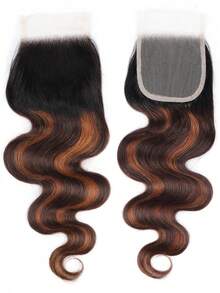 Păr uman Balayage 4x4, cu închidere din dantelă, fără partea laterală, cu 3 bucăți de mănuși ondulate, maro, cu șuvițe, 3 bucăți de păr uman ondulat, cu închidere din dantelă, țesături de păr uman ondulat, cu șuvițe