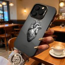 Funda de Teléfono Diseño de Corazón Anatómico Gris Para iPhone 14 15 Pro Max  Galaxy S23 S24 Ultra Ideal para Regalo en Todas las Estaciones - Negro - Ver 2