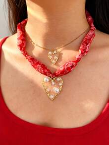 1pc Creative And Unique Santa Claus Christmas Tree Rhinestone Pearl Faux Pearl Pendant Fabric Printed Ribbon Necklace For Women, For Wearing At Festive Parties, Daily Family Gatherings, And Other Occasions, A Festive And Fashionable Piece Of Women's Jewelry.(Rhinestones In Random Color Arrangement) - Colorful - View 2