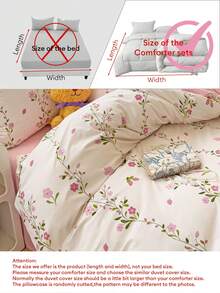 4 件套，精致花卉印花床上用品套装，柔软亲肤，透气四季卧室套装（1 件羽绒被套 + 1 件床单 + 2 件枕套），无填充物，枕套图案随机