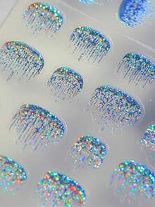 1pc Sparkling Silver Minimalist French Tassel Press-On Nail Stickers 5D Nail Art Elegant Modern Chic Self Adhesive Nails For Women's Sophisticated DIY Manicure Decals