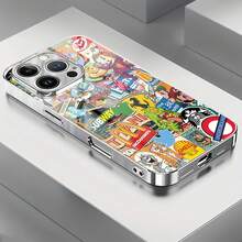 Funda de cristal templado HD con personajes de dibujos animados, diseñada con mascotas icónicas y logotipos retro. Compatible con  17,  16,  16 ProMax,  15,  15 ProMax,  14,  13,  12 y  11 Pro. Fabricada en TPU, es resistente a los golpes. Es un regalo ideal para familiares, amigos, niños, cumpleaños, Festival de Primavera, días festivos, novios, novias y San Valentín.funda de ,  funda de  16, Navidad,  fundas de , funda de  15,  17 Pro Max, fundas para - Plateado - Ver 5