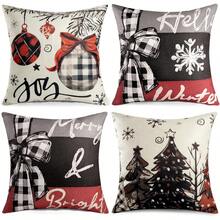 Juego de 4 fundas de almohada de Navidad de 18 x 18 pulgadas, arboles de Navidad, decoraciones para sofá, sofá (rojo y negro) - gris - Ver 1