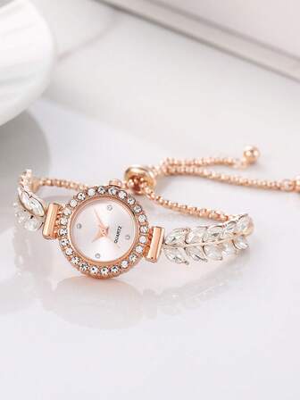 1 st. elegant damklocka med fyrkantigt guldfärgat boett och strass, skalad urtavla med fyrkantig inläggning av diamanter och justerbart armband, kvartsklocka i hiphop-stil.