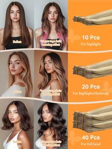 DOORES 50g 20pcs/Pack 100% Remy Human Hair Extensions, Light Blonde Highlights, Tape-In Hair Extensions, Heat-Resistant & Dyeable, Seamless Adhesive, Add Volume & Length - S16/22A - View 7