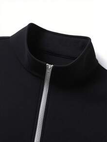 GRDR Men's Solid Color Long Sleeve Zip-Up Pullover Sweatshirt, Autumn/Winter - Black - View 4