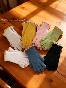 Sarung Tangan Rajut Layar Sentuh Renda Trim Warna-warni Wanita, Sarung Tangan Wol Bergaris Warna Kontras yang Lucu untuk Musim Gugur/Dingin, Perjalanan Sehari-hari, Bersepeda di Luar Ruangan, Perlindungan dan Kehangatan dari Dingin, 1 Pasang Sarung Tangan Pengunci Suhu Penghangat Pergelangan Tangan - MultiWarna - View 7