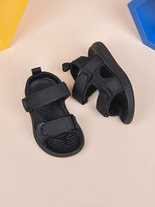 1 Pasang Sandal Datar Unisex Warna Polos dengan Ujung Terbuka, Sol Lembut Anti Selip, Sepatu Pantai Bayi, Sandal Olahraga Siswa Serbaguna dan Modis, Cocok untuk Musim Panas - Hitam - View 8