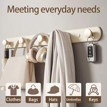 Wall Mounted Coat Rack, White Hooks, Adhesive/Screw Mounted, Stainless Steel Door Hooks, For Hanging Hats, Towels, Clothes, With 4/5/6/7/8 Round Hangers - Multicolor - View 2