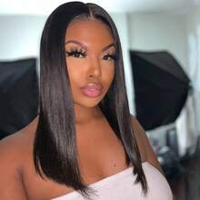 Silky Straight Glueless U Part Bob Wig, Remy Human Hair Bob Wig, Quick & Easy, 2 Minute U-Part Wig Install With Minimal Leave Out, No Sewing, Sleek Cut Straight Look, Glueless Full Head Clip In Half Wig - Natural Black - View 9