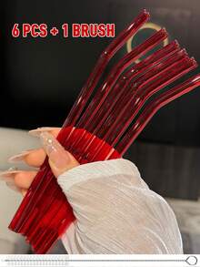 6/4/2/1 pièce Coffret cadeau de pailles en verre réutilisables rouges pour elle, pailles à boire réutilisables élégantes avec brosse, cadeaux mignons pour la Saint-Valentin - Cadeau parfait pour la Saint-Valentin pour les femmes, l'épouse, la petite amie, accessoires de tasse esthétiques mignons pour smoothie, boba, vin - Transparent - Voir 7