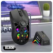 Ratón inalámbrico Bluetooth H16, ligero S205, 3 modos, adecuado para juegos, recargable, iluminación RGB, compatible con PC, portátil y tableta, Navidad - Negro - Ver 9