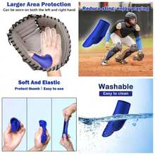 Protector de pulgar de Catcher's - Protector de pulgar para bisbol y sftbol, protector de pulgar para receptor de bisbol, equipo de entrenamiento, accesorios para reducir la captura de picaduras - Azul + Adulto - Ver 1