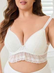 Plus Size Women Lace Padded Bra - Fashionable Lace Bra, Comfortable Lift, Suitable For Full-Figured Women - White - View 8