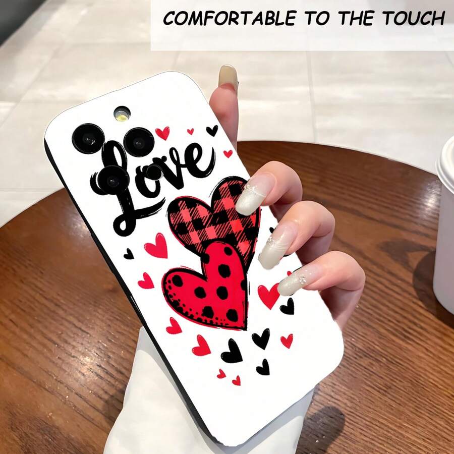 1PC Phone Case, Love Heart Pattern Print Design , Stylish Phone Case, Phone Decoration, All-around Lens Protection, Creative Small Gift, Funny Gift for Boys and Girls - Negro - Ver 1