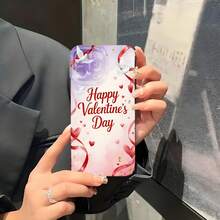 1PC Phone Case,  Happy Valentine's Day Hearts Ribbon , Stylish Phone Case, Phone Decoration, All-around Lens Protection, Creative Small Gift, Funny Gift for Boys and Girls - Negro - Ver 5