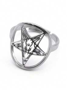 1pc Satan Goat Amulet Talisman Baphomet Ring - Multicolor - View 9