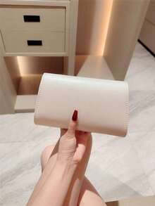 1pc Stylish EU/US Metallic Decorated Mini Box Handbag, High-End Shiny Metal Bar Clutch Purse, Elegant Luxury Evening Dress Party Bag, Leather Design Prom Dancing Clutch/Wedding Ceremony Handbag With Metal Chain - 白色 - 查看 5