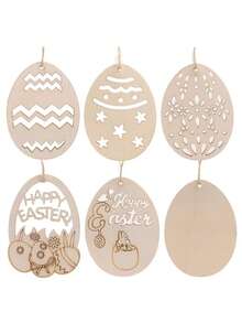 24pcs Unpainted Hollow Wooden Easter Eggs & Rabbits Crafts, Smooth Surface, Suitable For Home Hanging Decor, Classroom Gifts, Spring DIY, Easter Banner, Easter Party Crafts, Creative Home Decor, DIY Wooden Rabbit & Egg Decorations