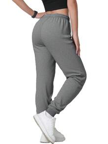 Quần nữ màu trơn, có túi và khóa kéo, kiểu dáng tối giản, thoải mái, phù hợp cho mùa xuân, thu và hè. - Màu xám đen - Xem 9