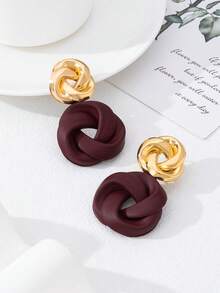 1pair Charming Fashionable Versatile Geometric Metallic Paint Earrings - Orange - View 5