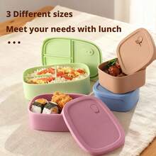 加厚硅胶午餐盒，微波炉便当盒，带隔层，方便学生备餐 - 彩色 - 查看 3