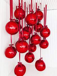 1/2/4pcs Red 4D Effect Aluminum Foil Balloons, Includes 10", 18", 22", 32", 70" Red Holographic Round Balloons, Floatable, Helium Filled, Suitable For Birthday Party, Bachelor Party, Engagement, Wedding Party, Christmas Gift, Bridal Shower, New Year, Anniversary - Red - View 7