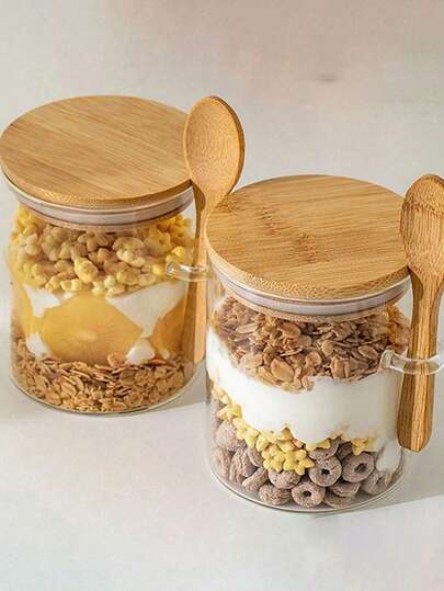 Tarro de almacenamiento de vidrio sellado con cuchara - (Tarro + Cuchara), ideal para almacenar café, azúcar, té, sal, dulces y especias | Elemento de almacenamiento de cocina perfecto para el hogar, restaurante y food truck