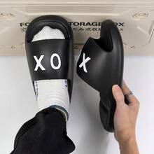 Solid Color Letter Thick Sole Casual Slippers, Non-Slip Wear-Resistant Daily Indoor Outdoor Bathroom Slippers, Soft Flexible Strap Sandals - Black - View 5