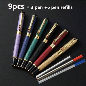 9pcs Classic Dragon Head - Multi-Color Matte Ballpoint Pens, With Multi-Color Refills, Elegant Metal, Heavy-Duty Feel, Smooth Writing, Suitable For School, Office, Christmas Gifts - Signature Pens