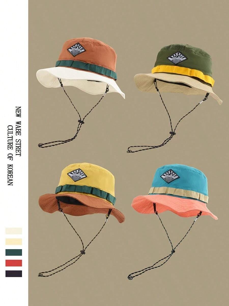 1顶撞色可折叠收纳渔夫帽，女士户外徒步遮阳帽，男士双面渔夫帽，夏季徒步防水速干帽，西部牛仔钓鱼帽