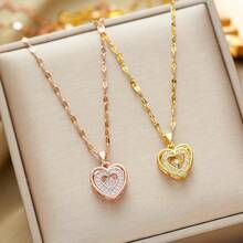 1pc 3D Love Stainless Steel Pendant Necklace With Rhinestone, Fashion Necklace For Men And Women, Everyday Wear, Christmas & Father's Day Gift - Heart Pendant - View 6