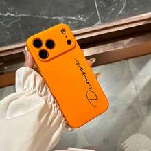 1pc Customized Name Phone Case, Compatible With IPhone 17/16/15/14/13 Pro Max/17 Air, Luxury Orange Liquid Silicone Soft Shell, DIY Engraving, Shock-Proof Protective Cover - Orange - View 5
