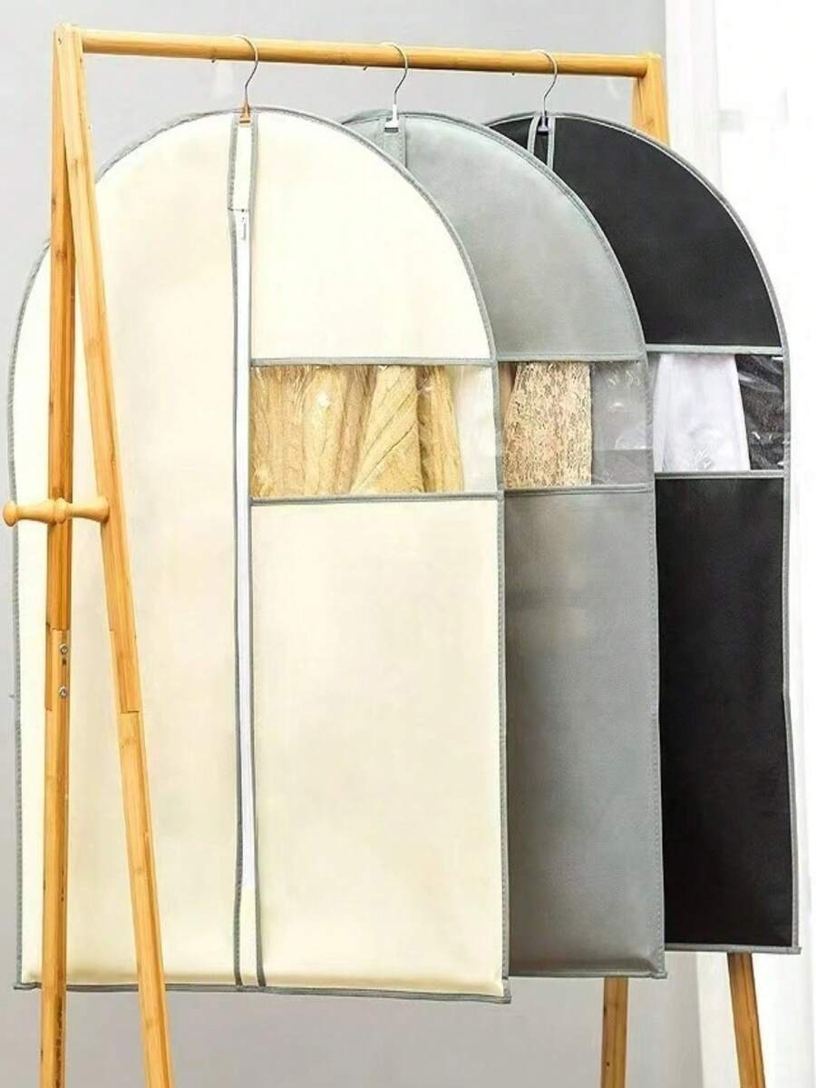3件套衣物防尘罩，适用于皮草大衣、西装外套，防尘袋，带收纳挂袋，无纺布小窗户防尘罩 - 彩色 - 查看 1